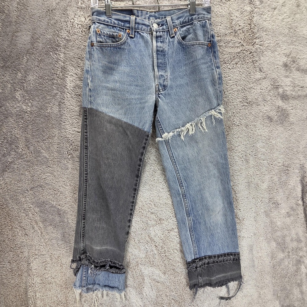 VTG Levis 501XX Jeans Mens Blue Patchwork Valencia 555 Made in USA Fits 27x26
